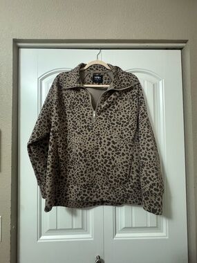 YPB. Cozy Leopard Print Half-Zip Pullover Sweater - Taupe/Black